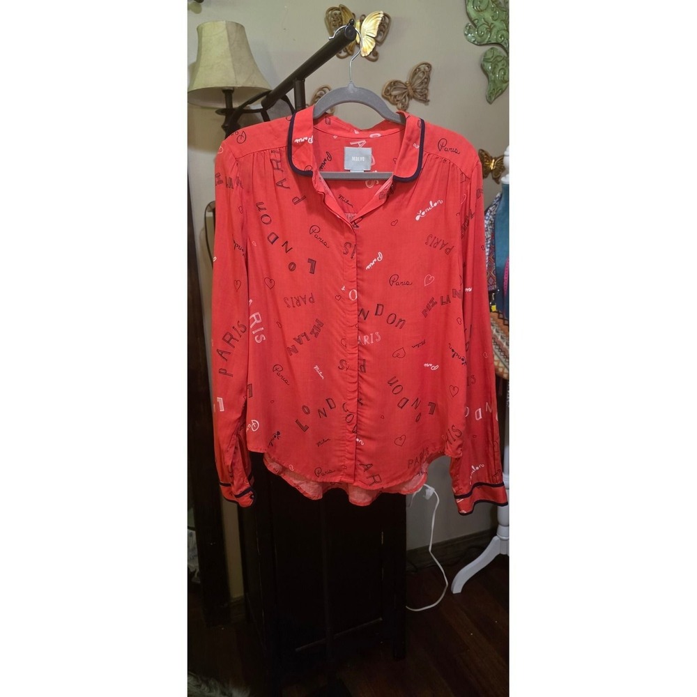 Maeve Anthropologie Red Travel Print Button Down Blouse Size 6